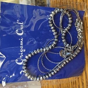 Authentic Origami Owl 16" Silver Night Beaded Necklace w/ silver Chain "New"